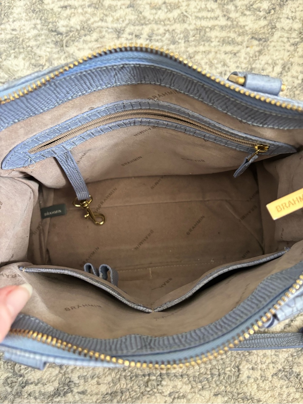 Brahmin Periwinkle Textured Crossbody Satchel with Gold Hardware - Picture 4 of 5